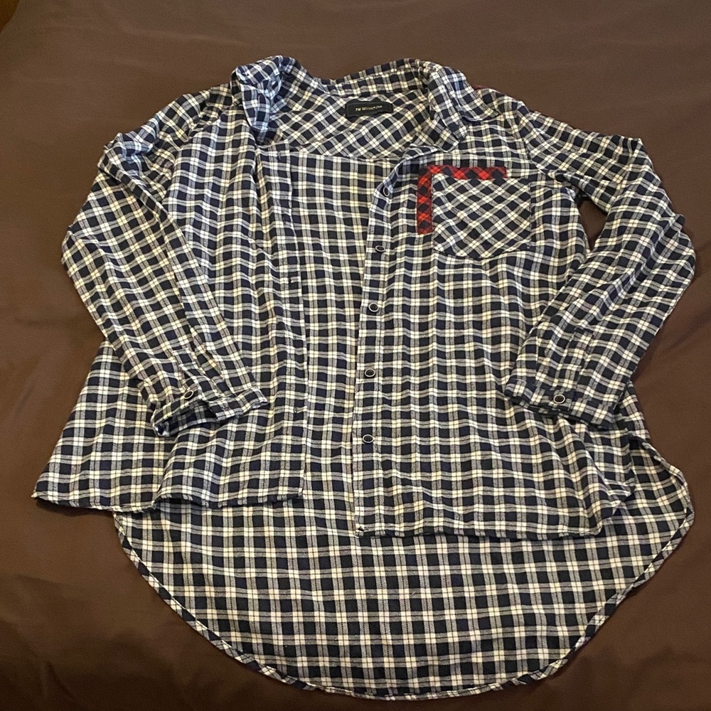 Plaid High Low Button-Up Shirt